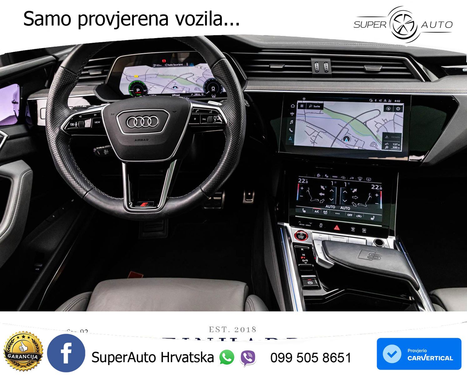 Audi SQ8 e-tron 114 kWh quattro 503 KS, PANO+ZRAČ+360+GR SJED+ACC+HEAD+KEY+LANE
