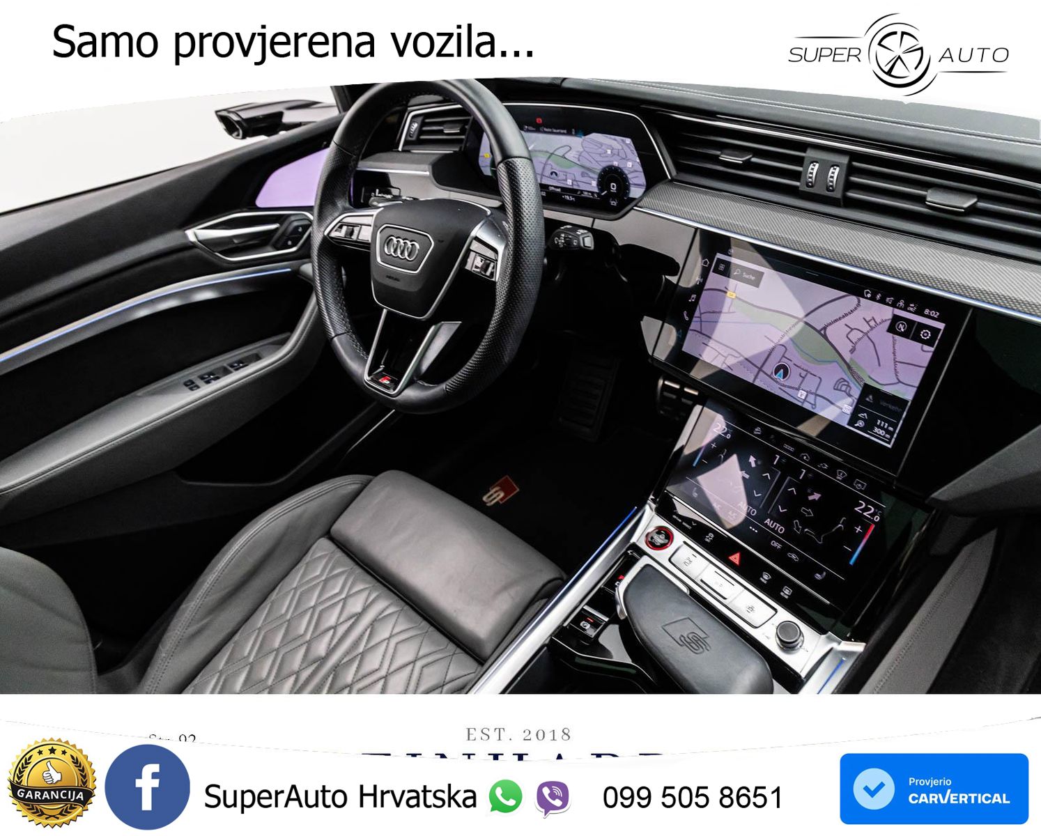 Audi SQ8 e-tron 114 kWh quattro 503 KS, PANO+ZRAČ+360+GR SJED+ACC+HEAD+KEY+LANE