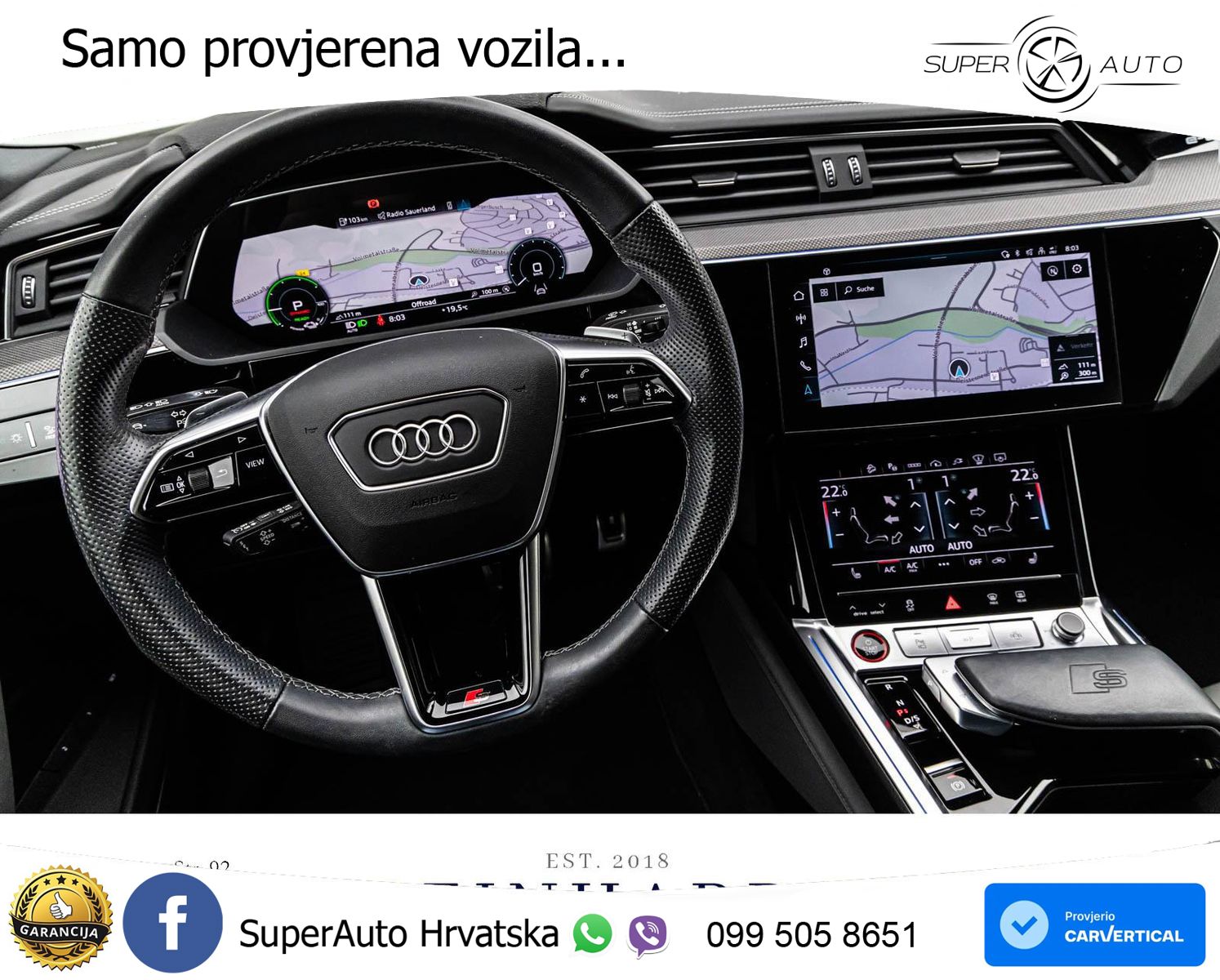 Audi SQ8 e-tron 114 kWh quattro 503 KS, PANO+ZRAČ+360+GR SJED+ACC+HEAD+KEY+LANE