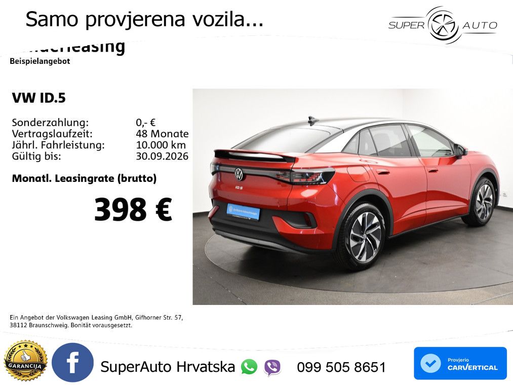 Volkswagen ID.5 Pure 55 kWh (170 KS) LED+GR SJED+ACC