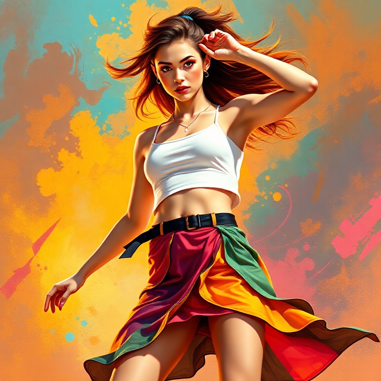 A hot girl with crop top and skirt