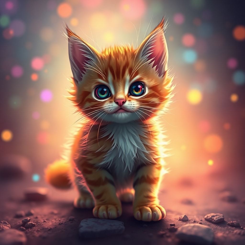 Tiny kitty, fantasy style, filmic score like