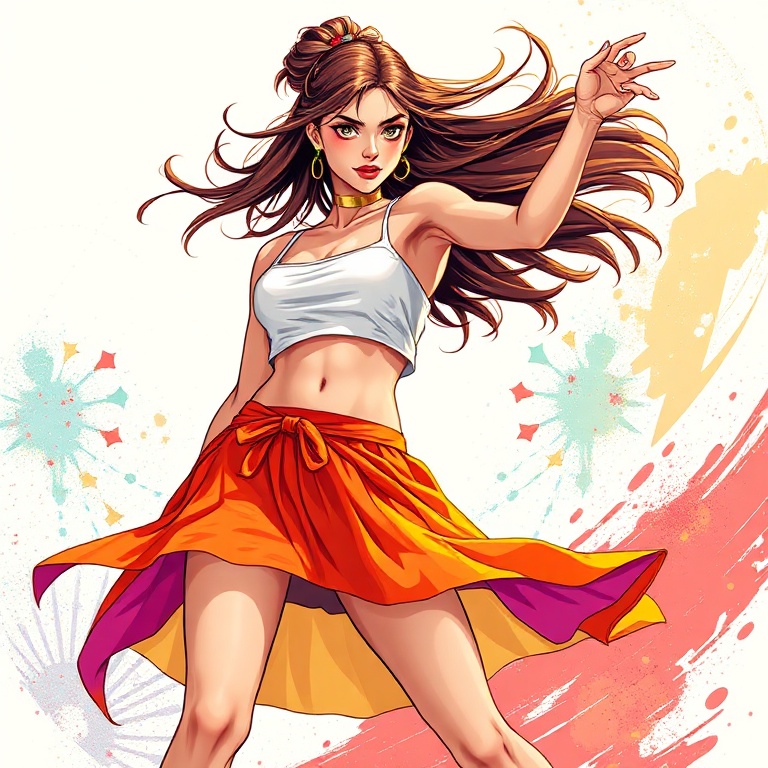 A hot girl with crop top and skirt