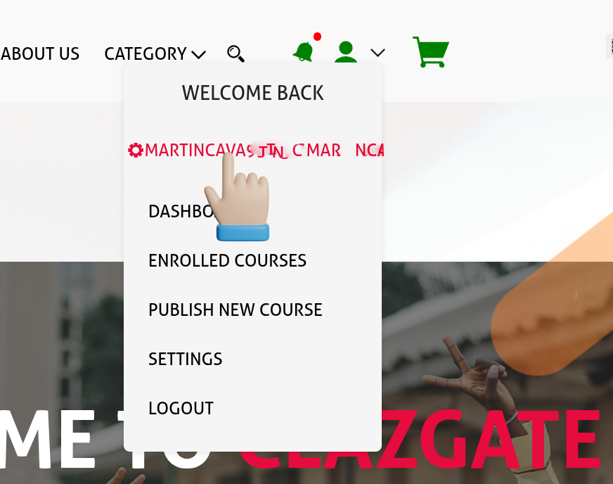 Clazgate Click on user name