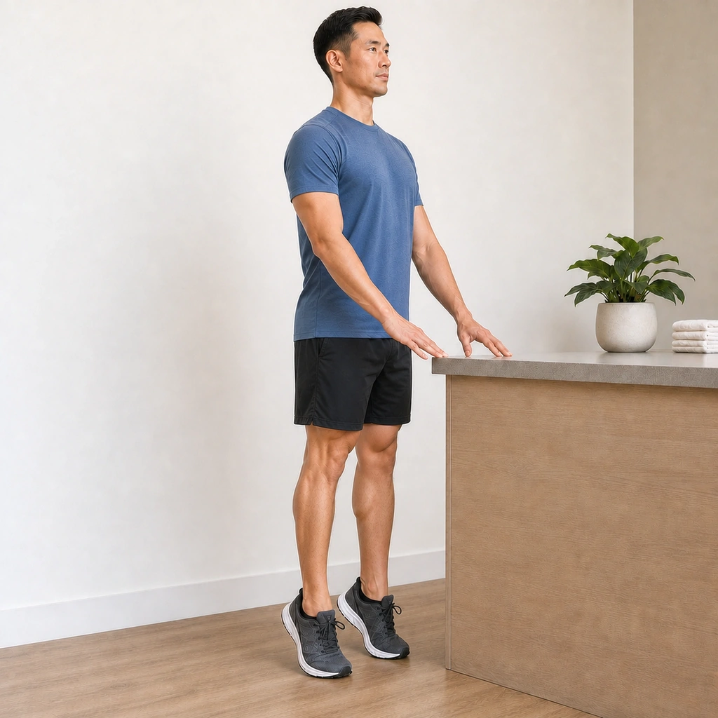 Calf Raise (Double Leg) - Step 4 of 4: Lower heels slowly back to floor