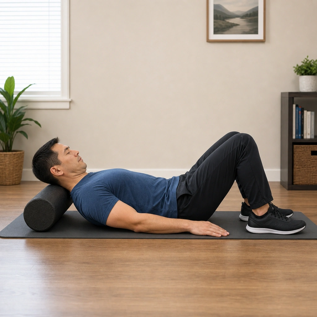 Cervical Retraction on Foam Roller - Step 2 of 5: Perform gentle chin tuck