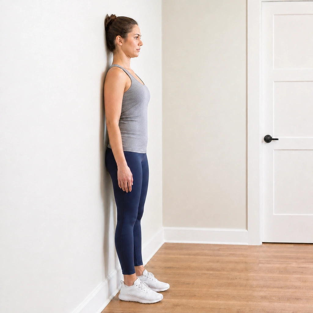Chin Tuck Against Wall - Step 4 of 5: Hold for 5 seconds