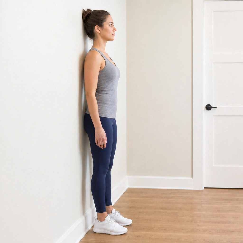 Chin Tuck Against Wall - Step 5 of 5: Relax and repeat