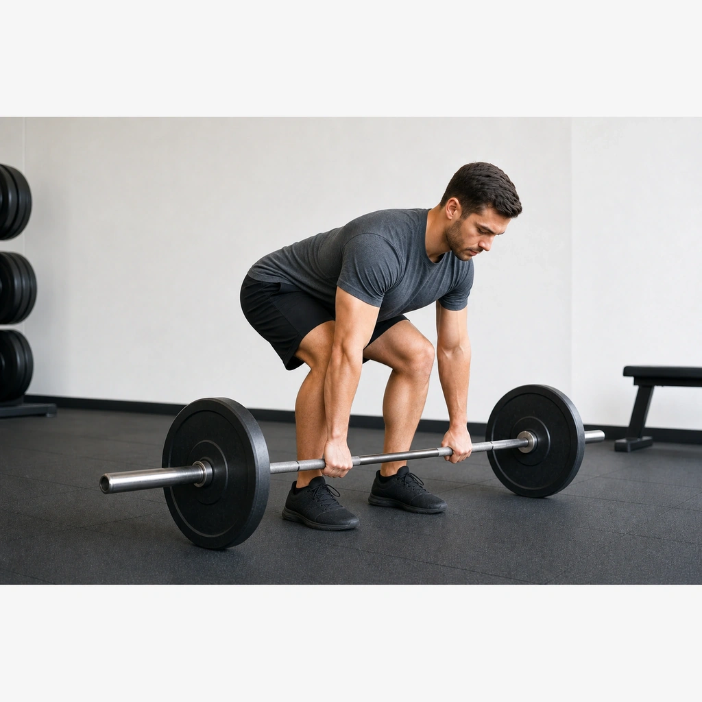 Conventional Deadlift - Step 2 of 7: Drop hips until shins touch bar