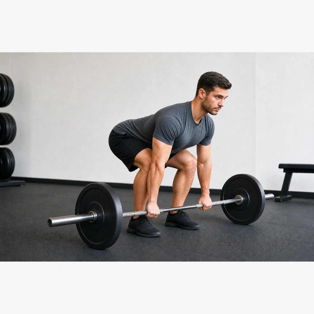 Conventional Deadlift - Step 3 of 7: Flatten back, chest up, engage lats