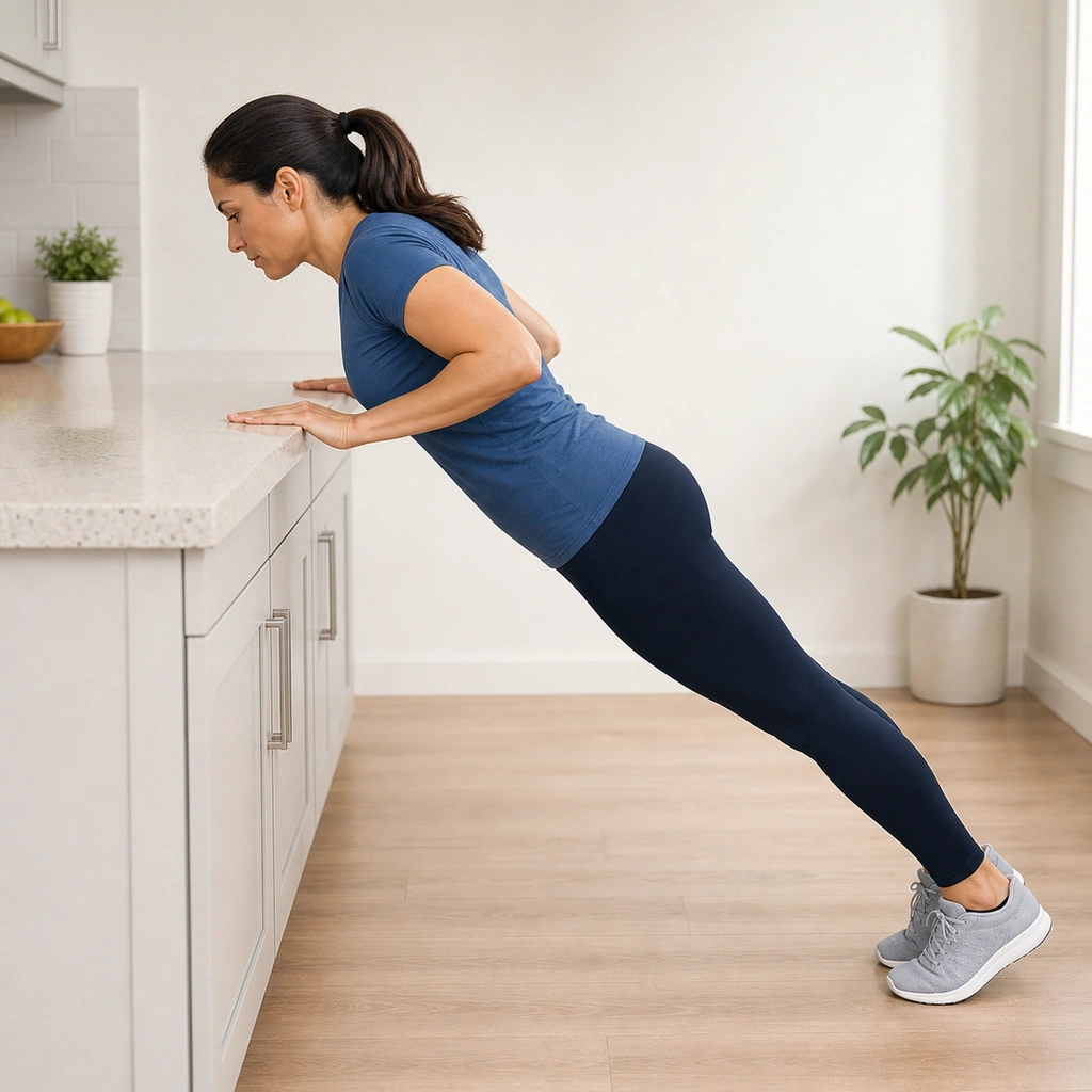 Counter-Top Push-Up - Step 3 of 5: Lower until chest nearly touches