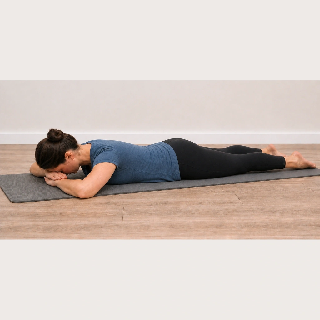 Crocodile Breathing - Step 4 of 5: Exhale slowly and feel your body sink into the floor