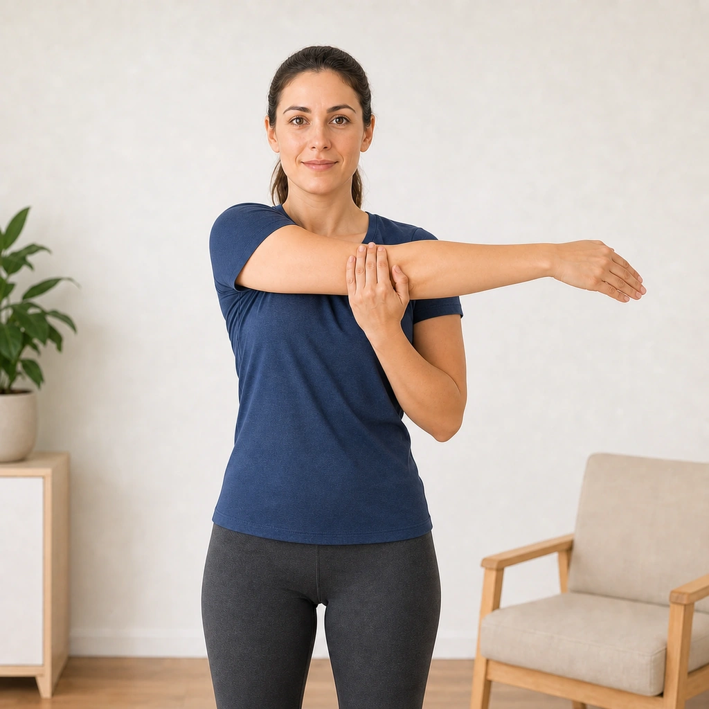 Cross-Body Shoulder Stretch - Step 2 of 5: Keep the shoulder down (don't shrug)