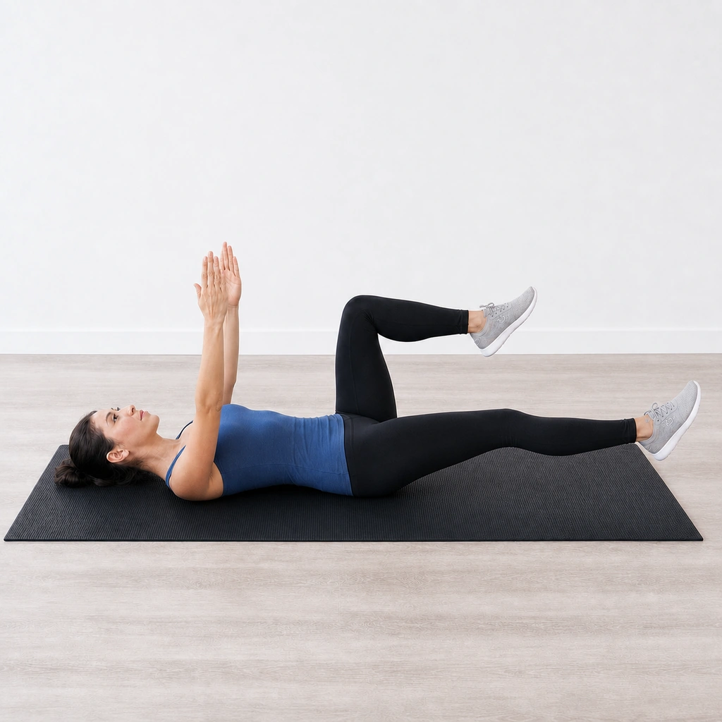 Dead Bug - Leg Extension - Step 3 of 6: Keep leg hovering 6 inches above floor