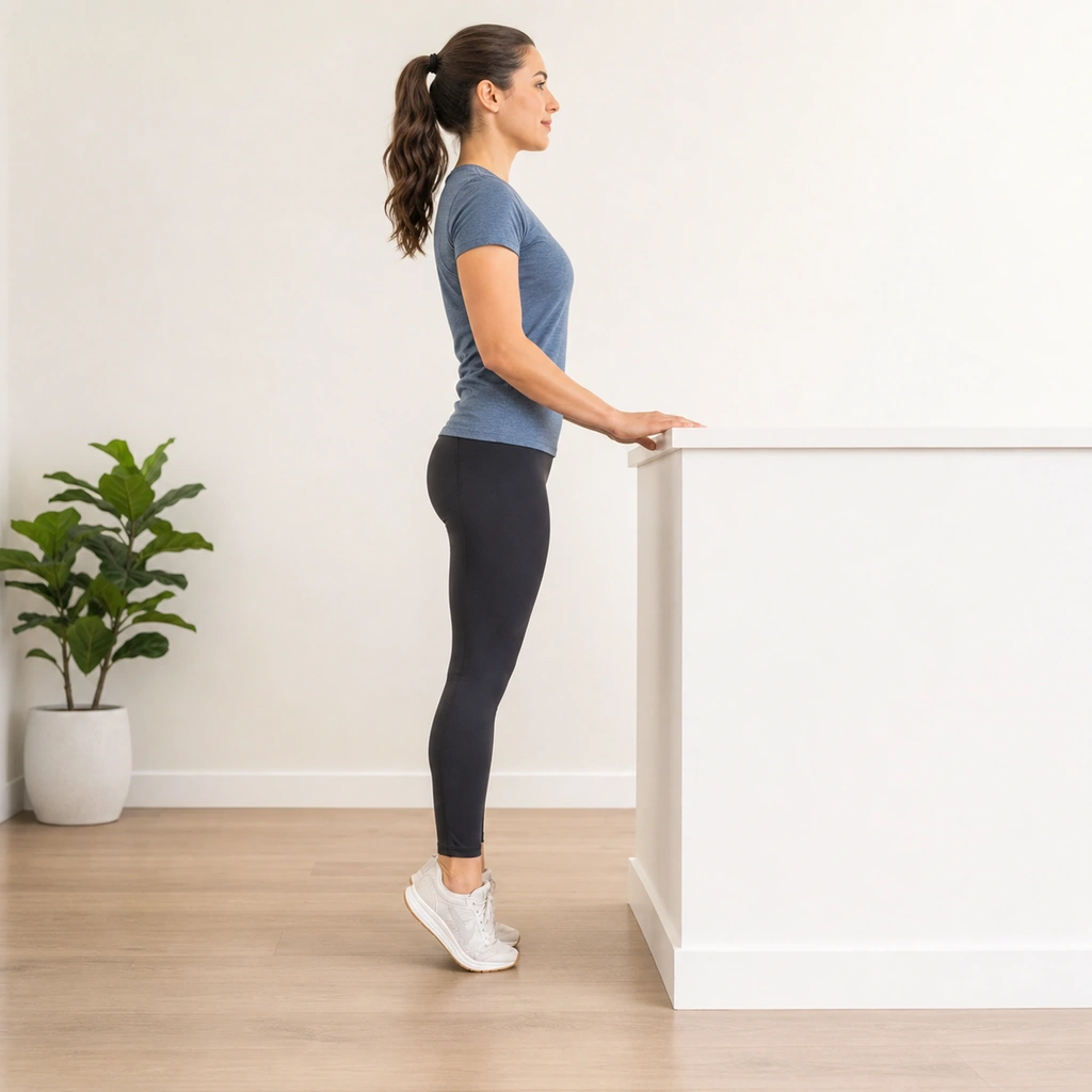 Double-Leg Calf Raises - Step 2 of 4: Lift heels as high as possible