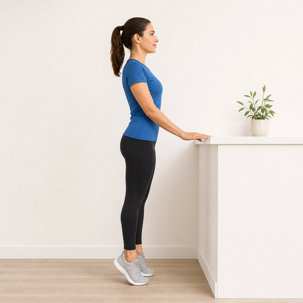 Double-Leg Calf Raises - Step 4 of 4: Lower heels slowly back to floor