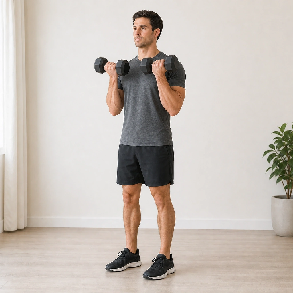 Dumbbell Biceps Curl - Step 3 of 5: Squeeze biceps at top