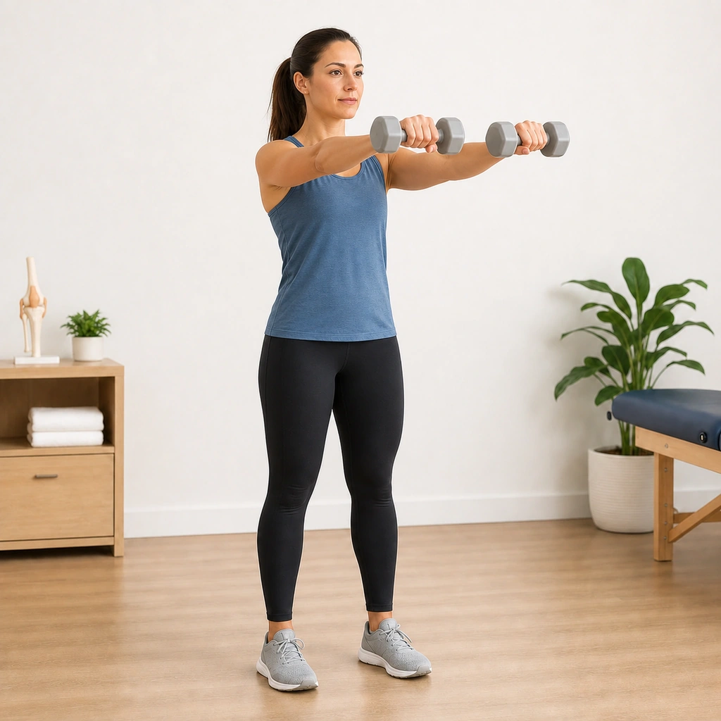 Dumbbell Front Raise - Step 2 of 5: Stop when arms reach shoulder height