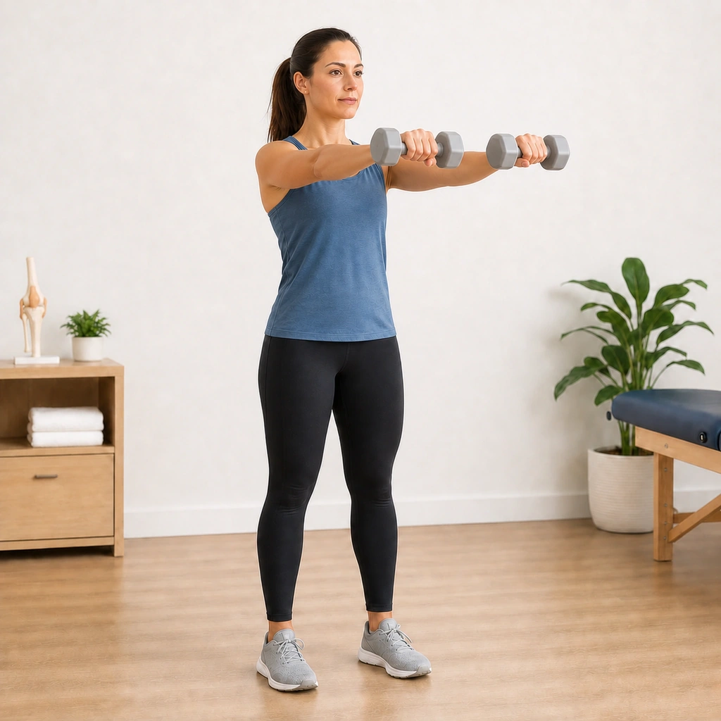 Dumbbell Front Raise - Step 3 of 5: Keep slight bend in elbows
