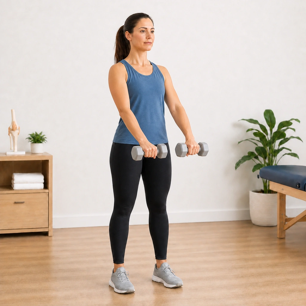 Dumbbell Front Raise - Step 4 of 5: Lower slowly with control
