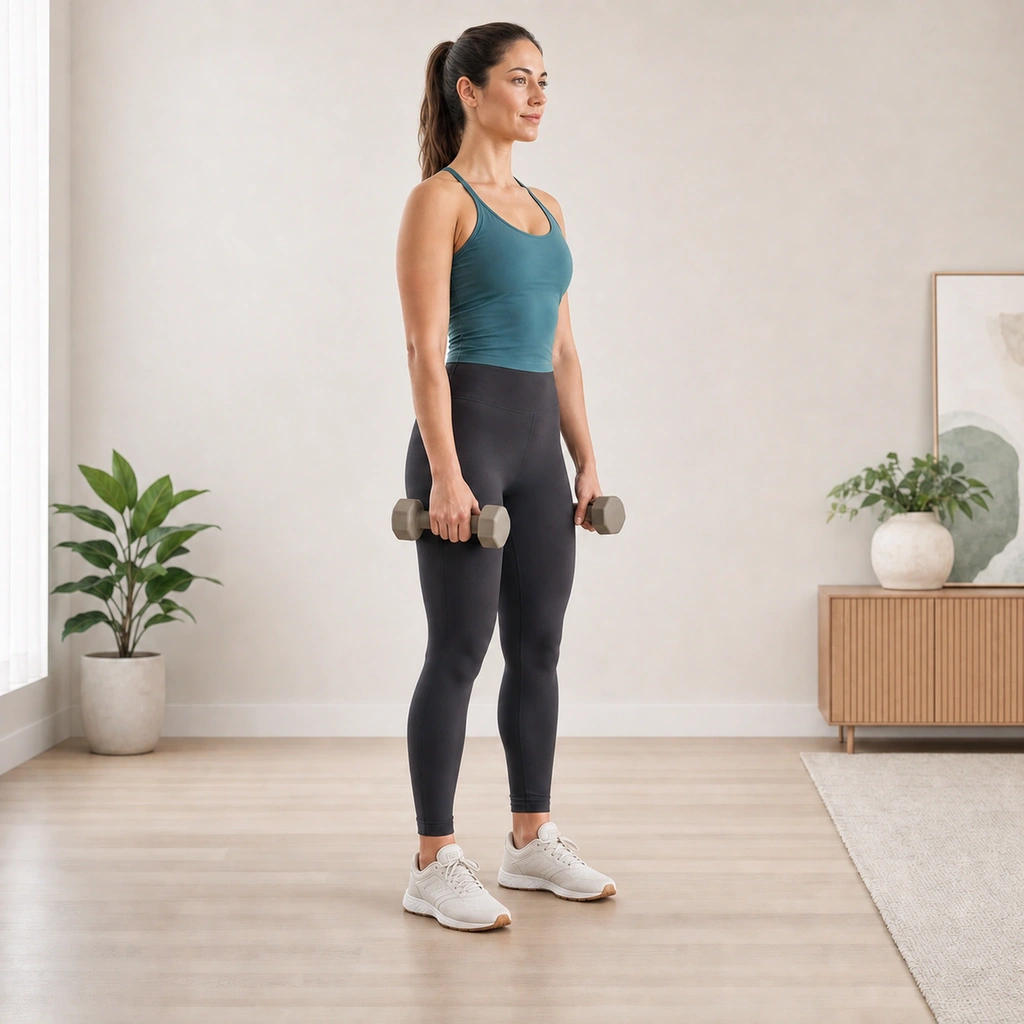 Dumbbell Romanian Deadlift (RDL) - Step 4 of 4: Feel hamstring stretch, then drive hips forward to stand