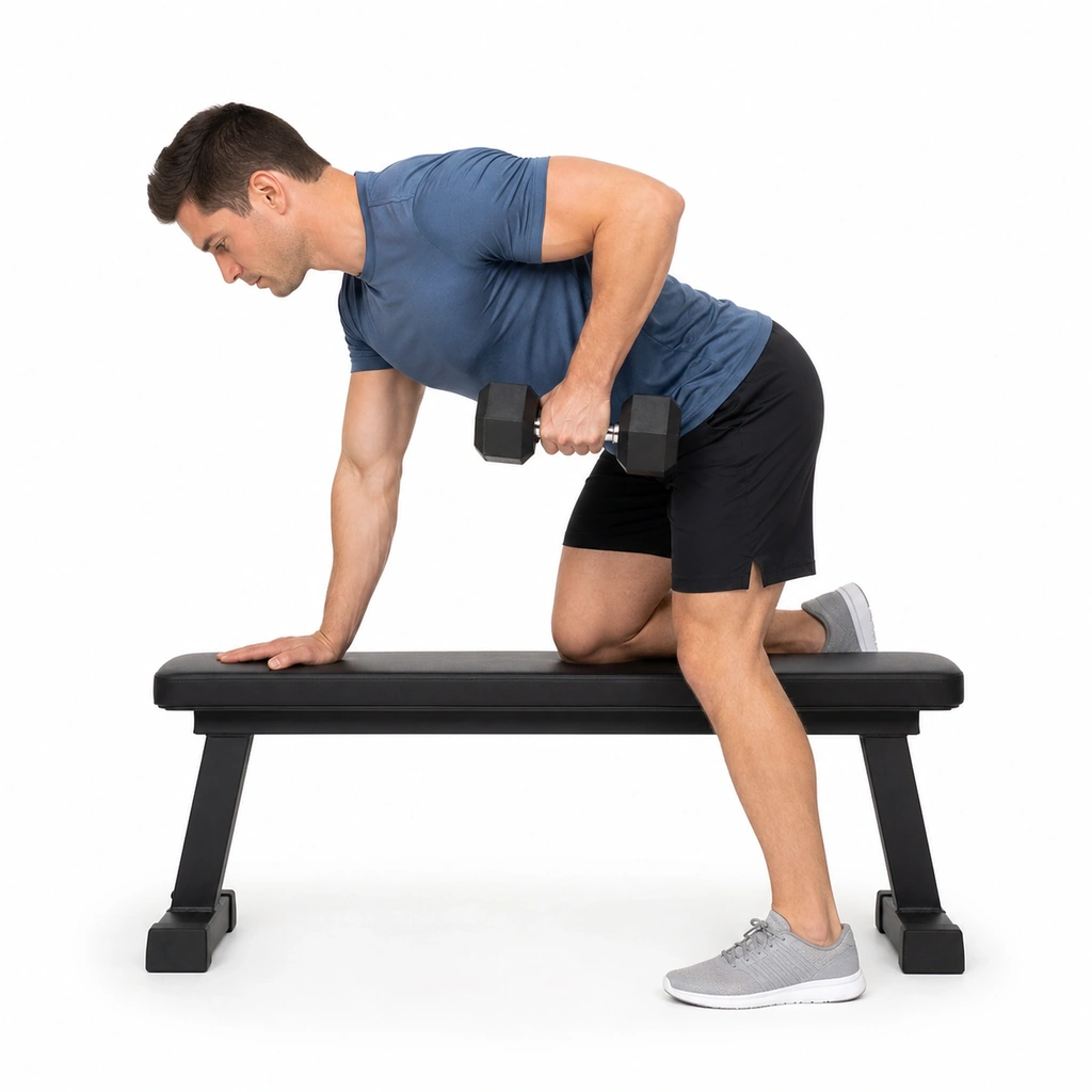 Dumbbell Row - Supported - Step 2 of 7: Pull dumbbell toward your hip/lower ribcage
