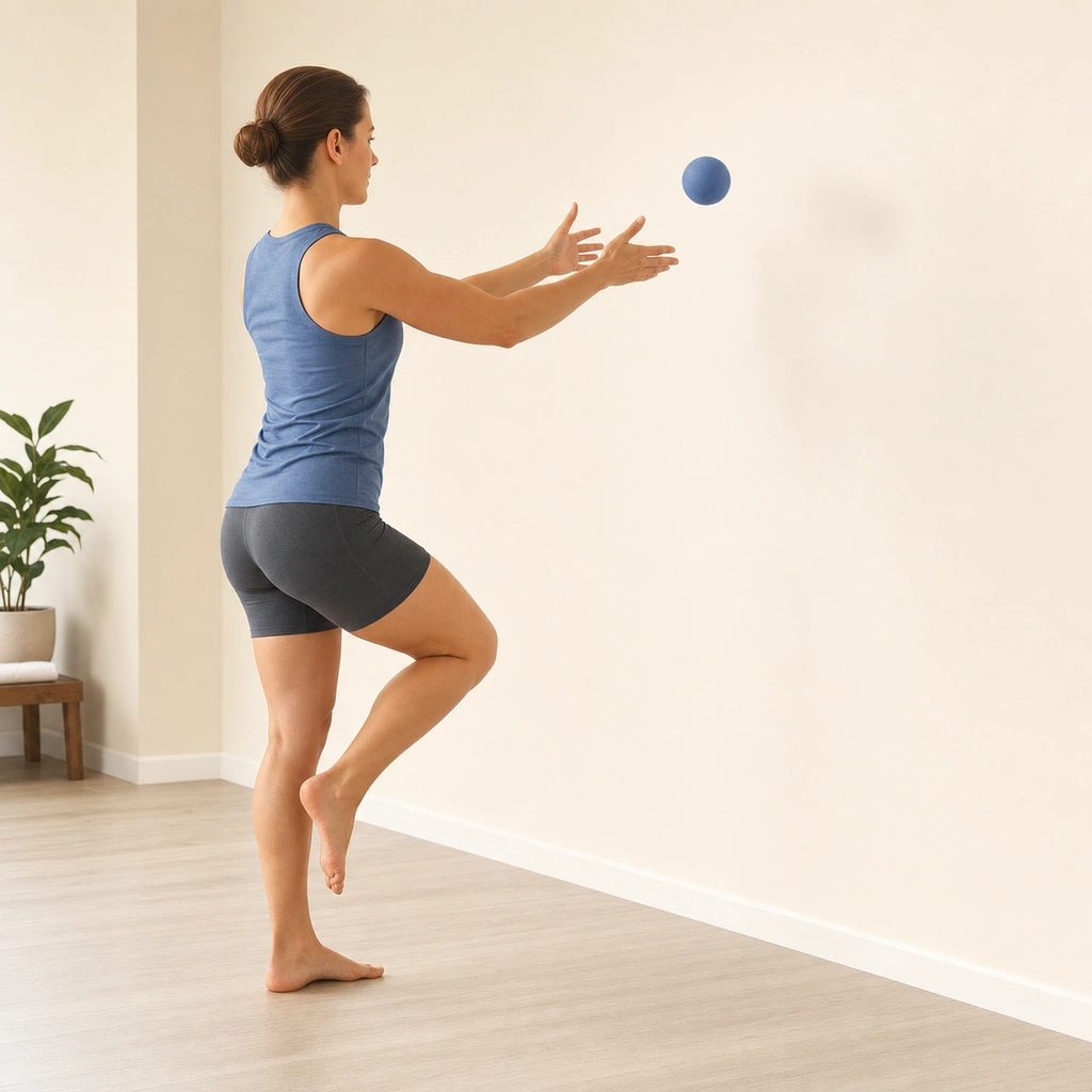 Dynamic Balance with Ball Toss - Step 2 of 6: Partner tosses ball to you