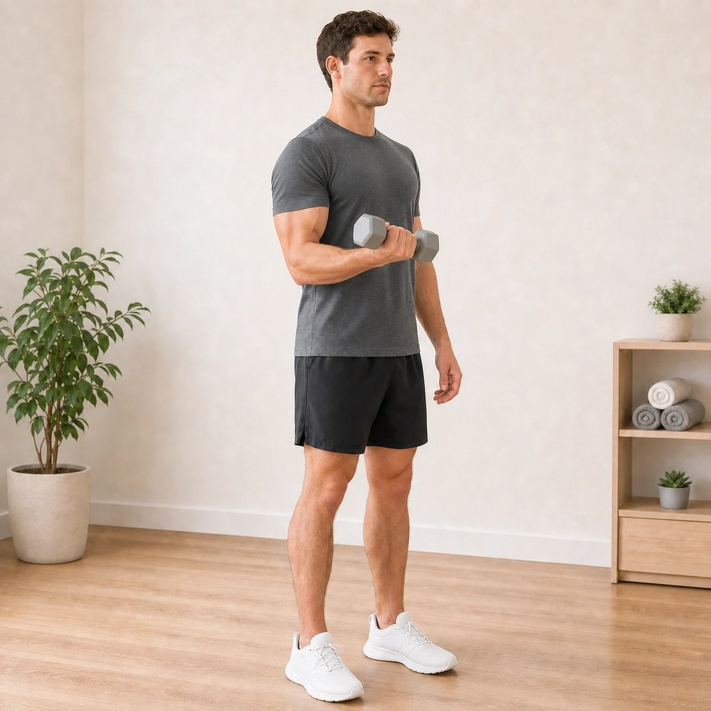 Eccentric Biceps Curl - Step 3 of 5: Lower weight slowly over 3-5 seconds