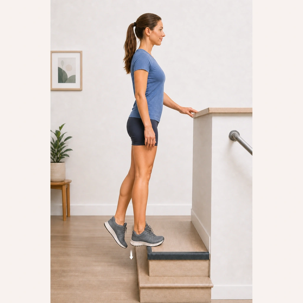 Eccentric Calf Lower (Step) - Step 4 of 6: Take 4-6 seconds to lower