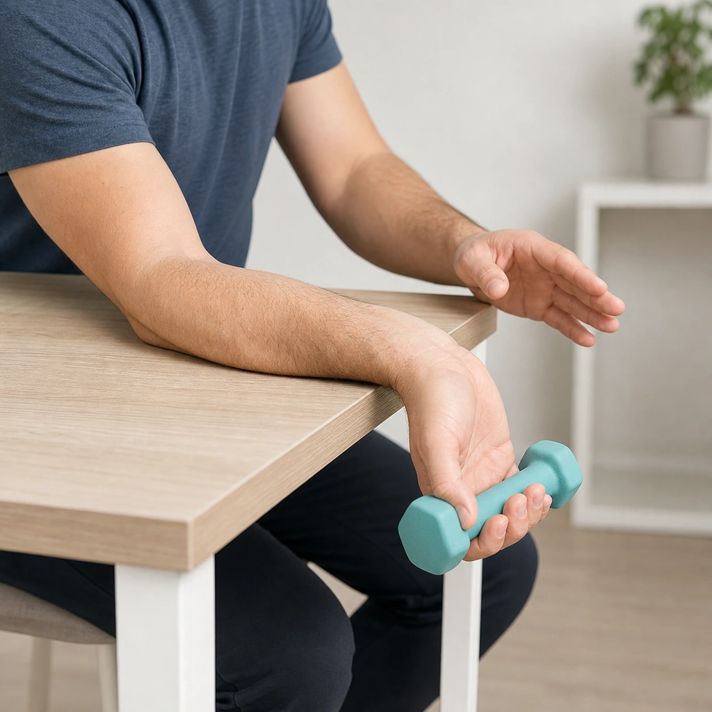 Eccentric Wrist Flexion - Step 3 of 5: Slowly lower the weight down