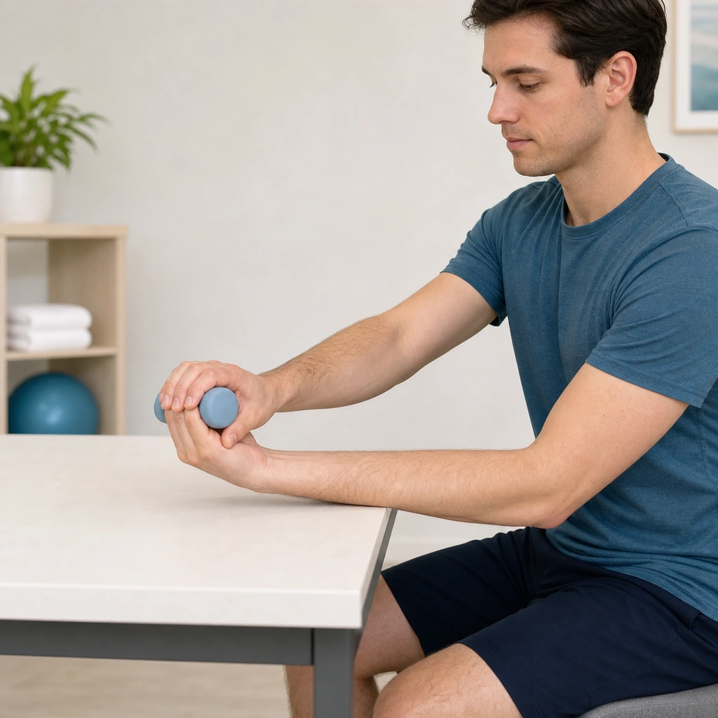 Eccentric Wrist Flexion - Step 5 of 5: Use helper hand to curl again