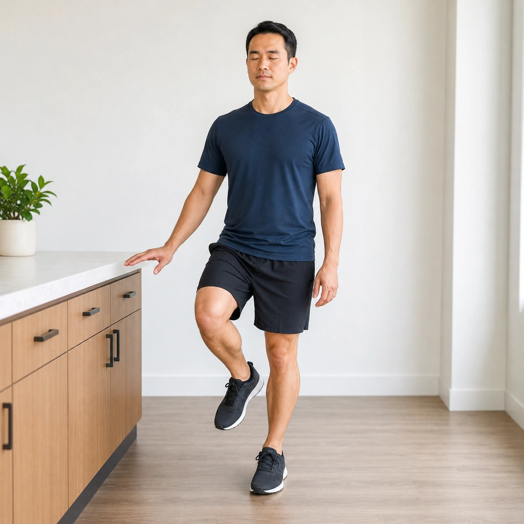 Eyes Closed Single-Leg Balance - Step 3 of 6: When ready, close your eyes