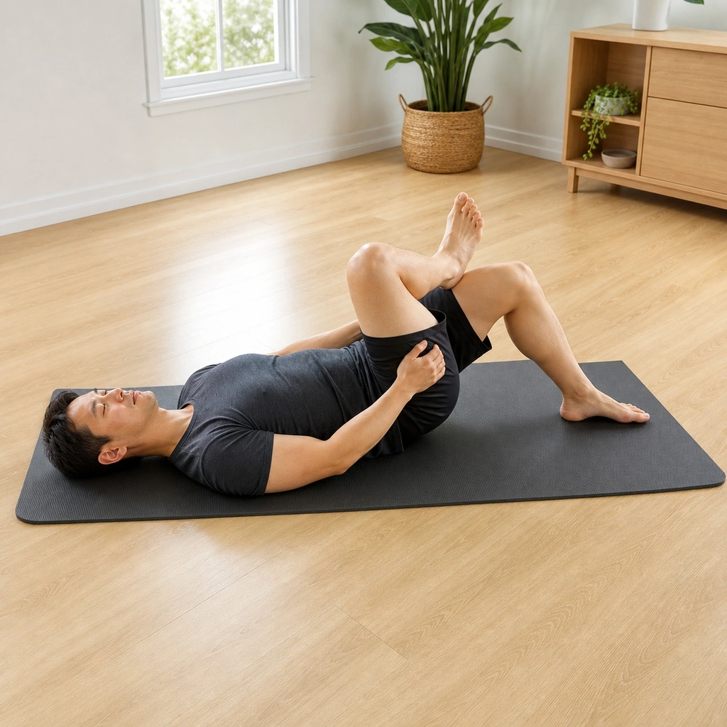 Figure-4 Stretch - Step 3 of 4: Feel stretch in outer hip of crossed leg