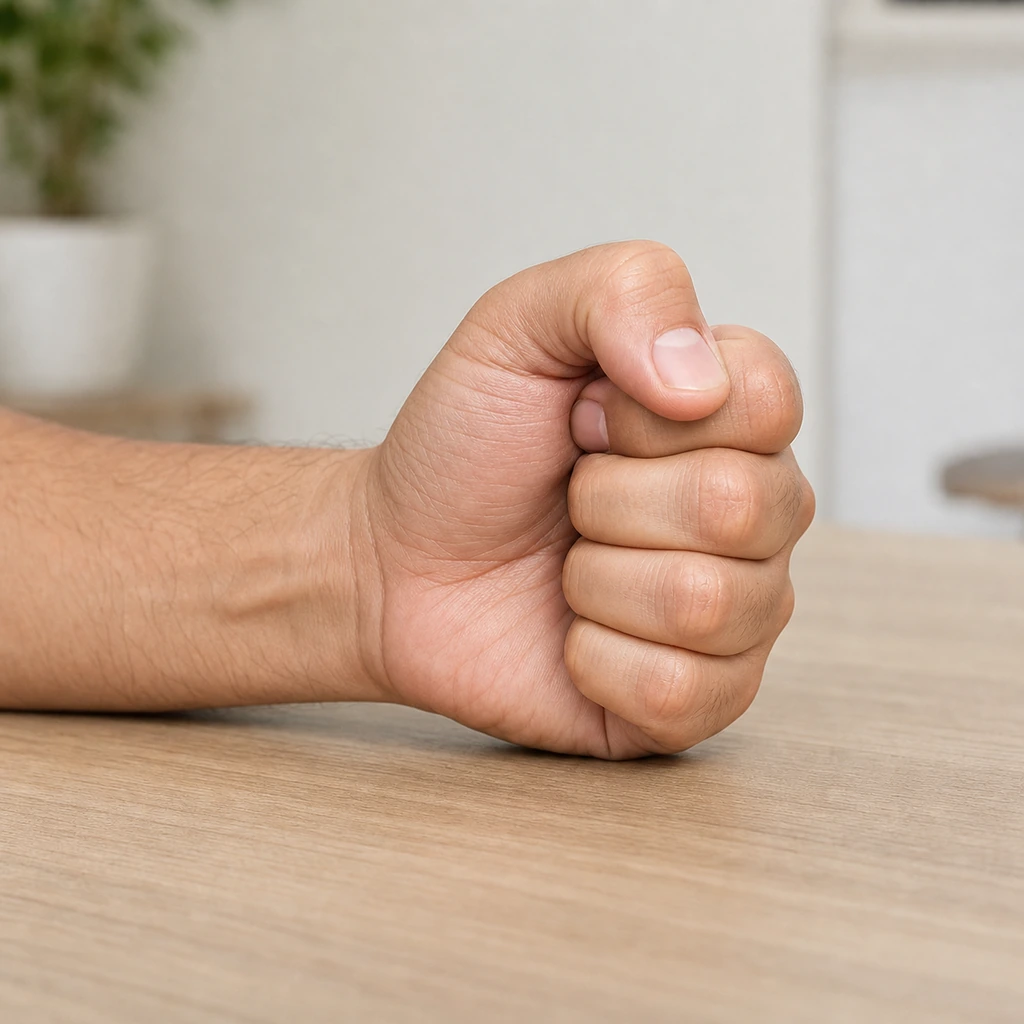 Finger Bends (Hook Fist to Full Fist) - Step 3 of 4: Then curl into a gentle full fist