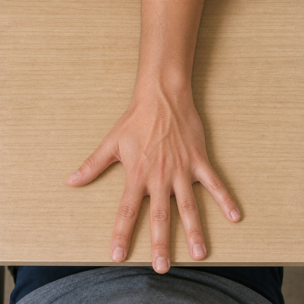 Finger Flexor Stretch (Table) - Step 3 of 5: Feel stretch on palm side of forearm