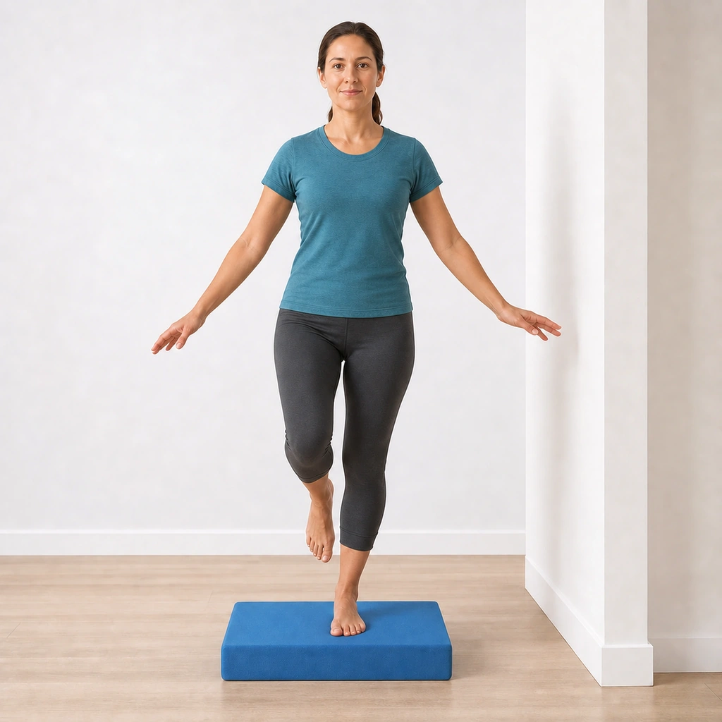 Foam Pad Balance (Double to Single Leg) - Step 2 of 4: If easy, try single-leg stance