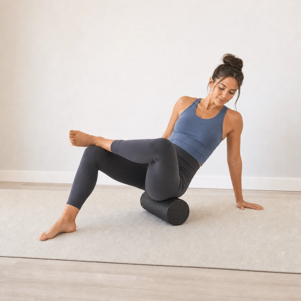 Foam Roll Glutes/TFL - Step 2 of 4: Slowly roll through glute muscle