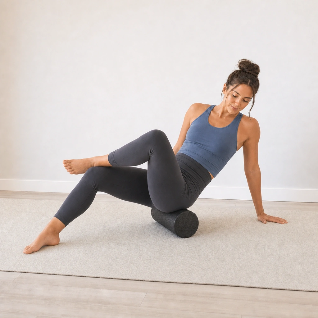 Foam Roll Glutes/TFL - Step 3 of 4: Pause on tender spots for 20-30 seconds