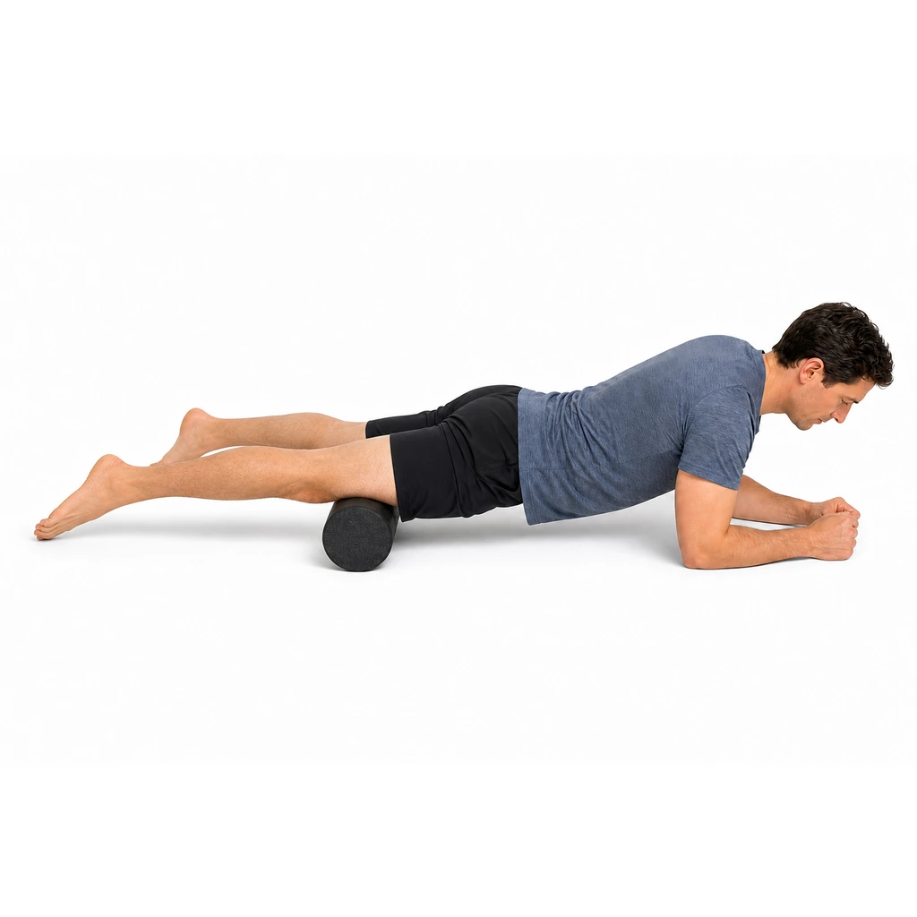 Foam Roll Quadriceps - Step 2 of 4: Spend 20-30 seconds on tender spots