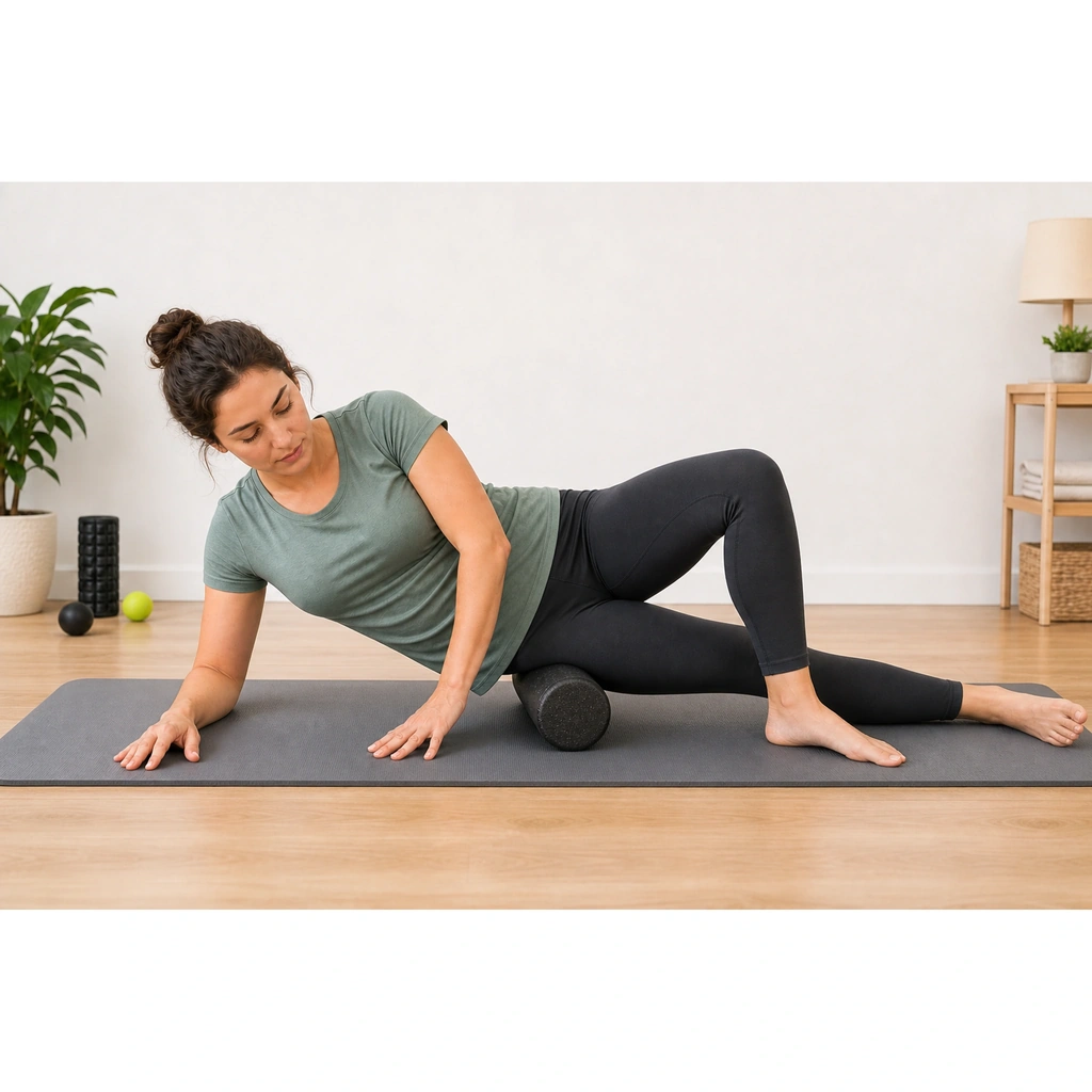 Foam Roller Hip/TFL Release - Step 2 of 4: Move slowly - about 1 inch per second