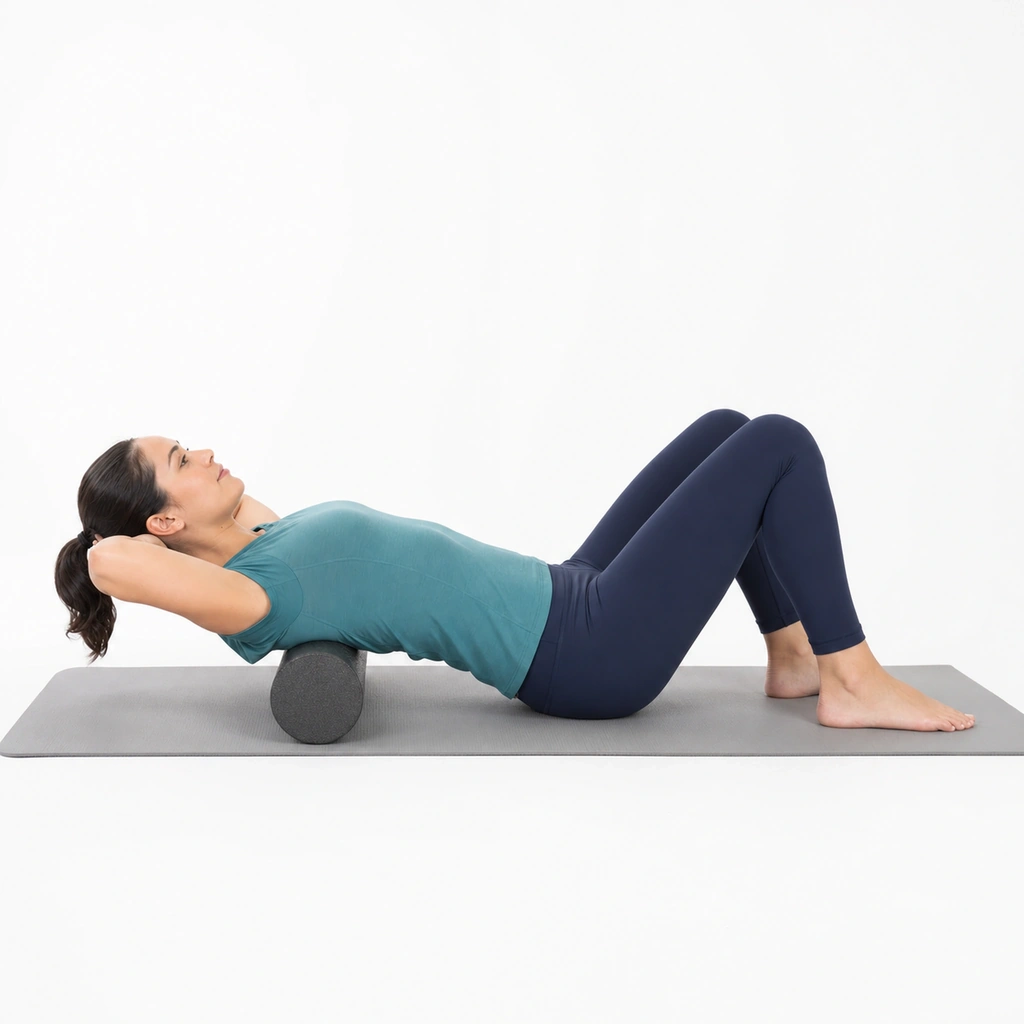 Foam Roller Thoracic Extension - Step 2 of 6: Gently extend backward over the roller