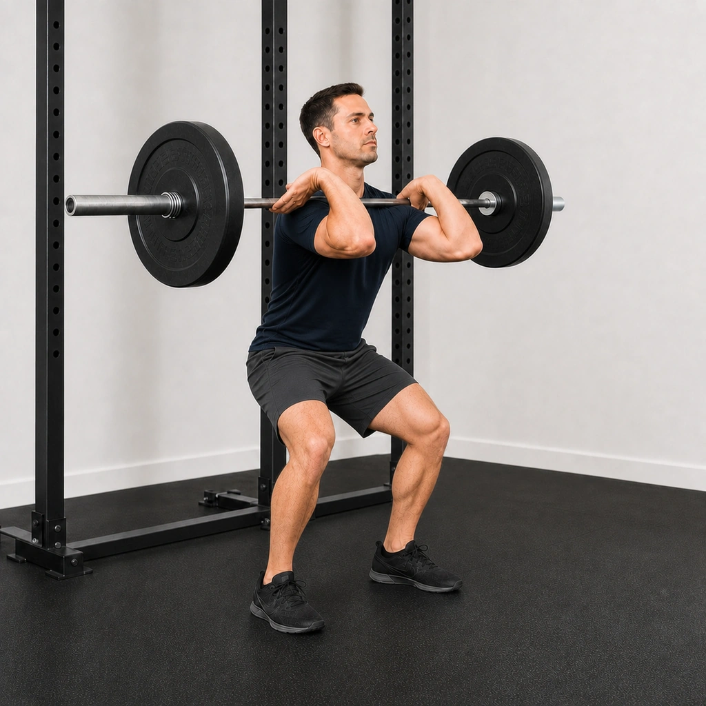 Front Squat - Step 4 of 4: Drive through legs to stand