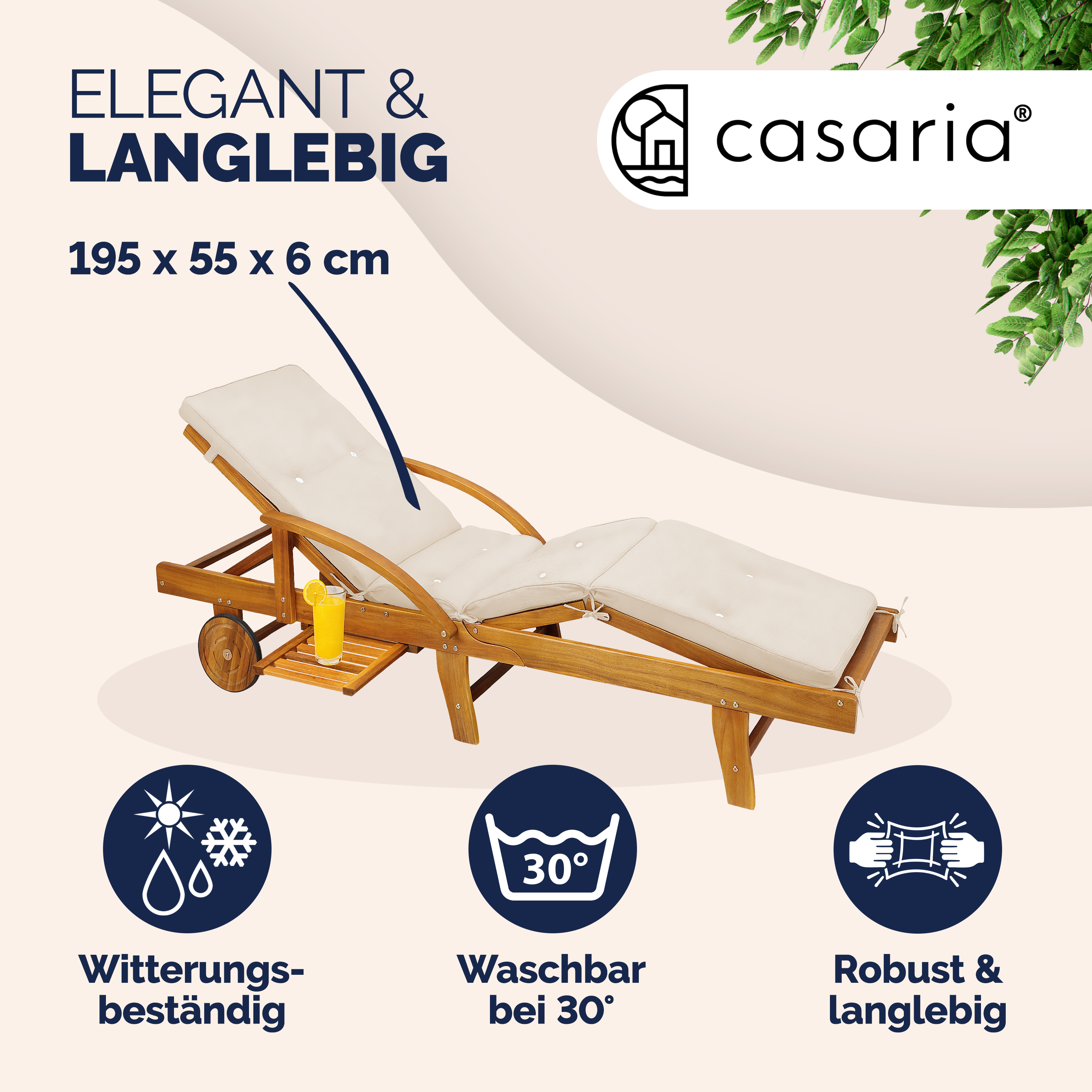 Auflage Sunlounger Creme 195x55x5cm