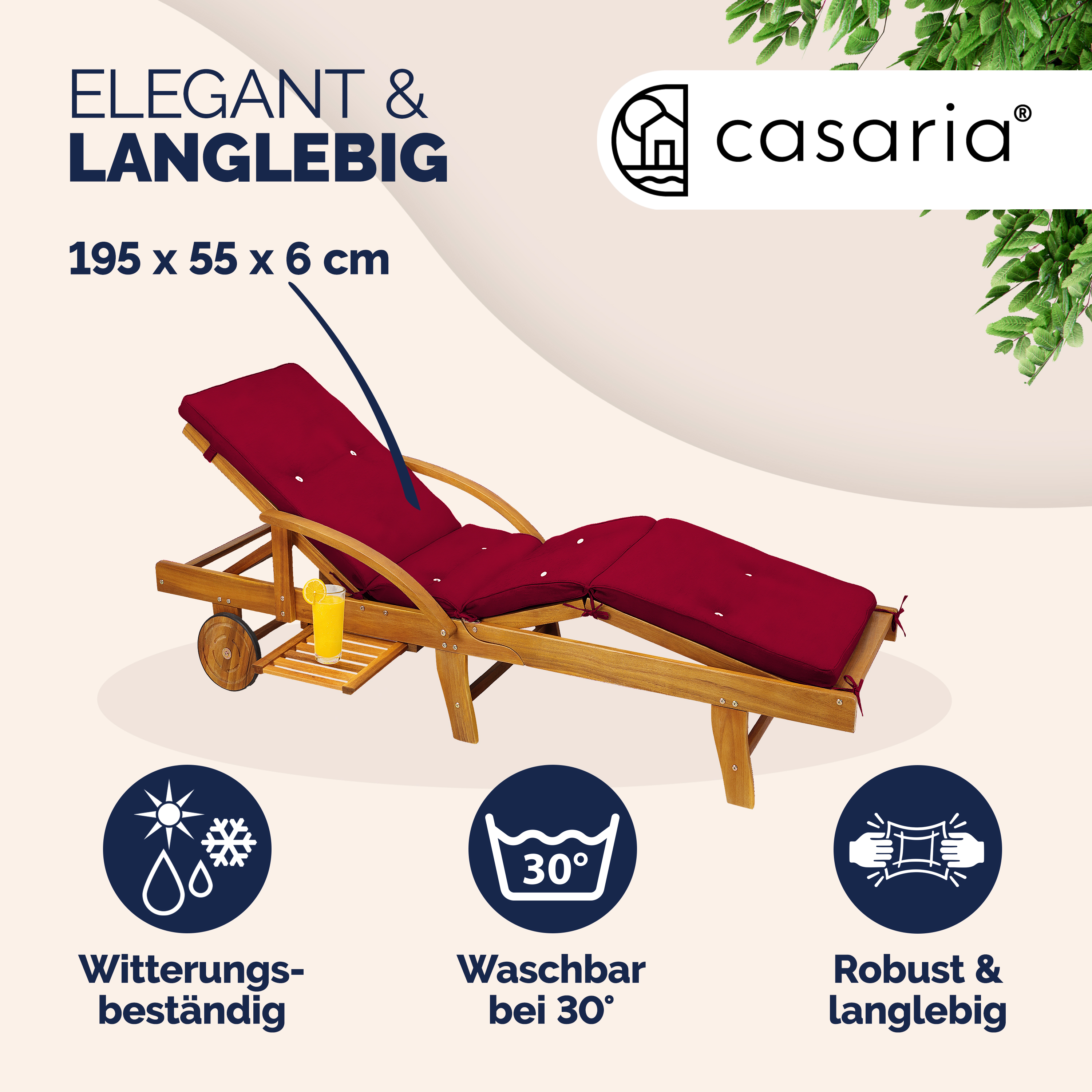 Auflage Sunlounger Rot 195x55x5cm