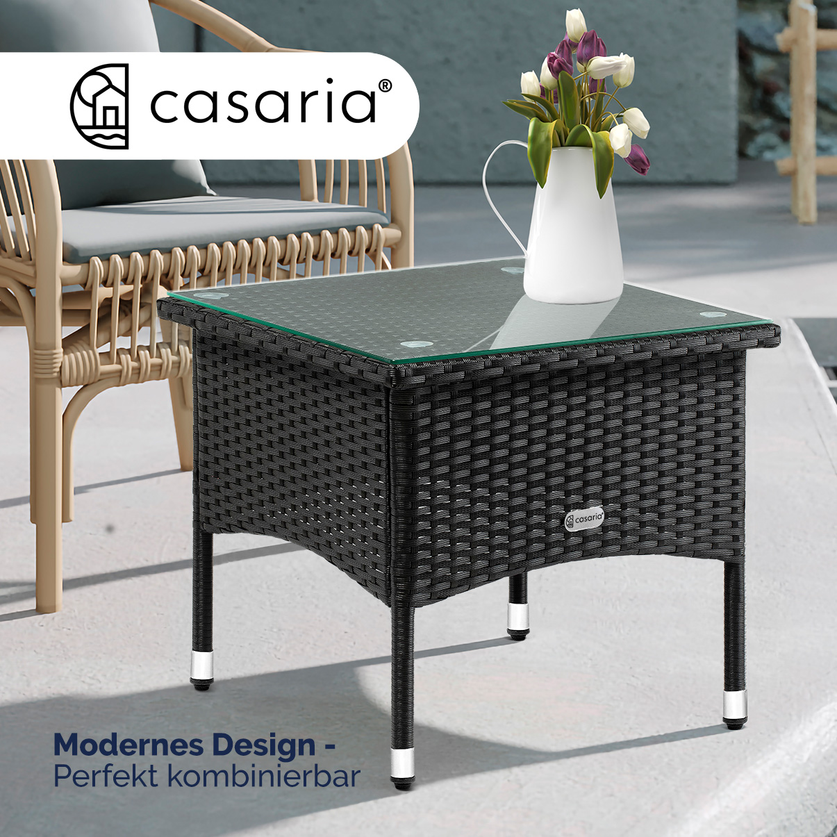 Polyrattan Beistelltisch Schwarz 50x50x45cm