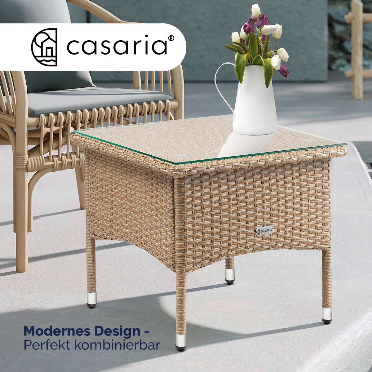 Polyrattan Beistelltisch Grau-Beige 50x50x45cm