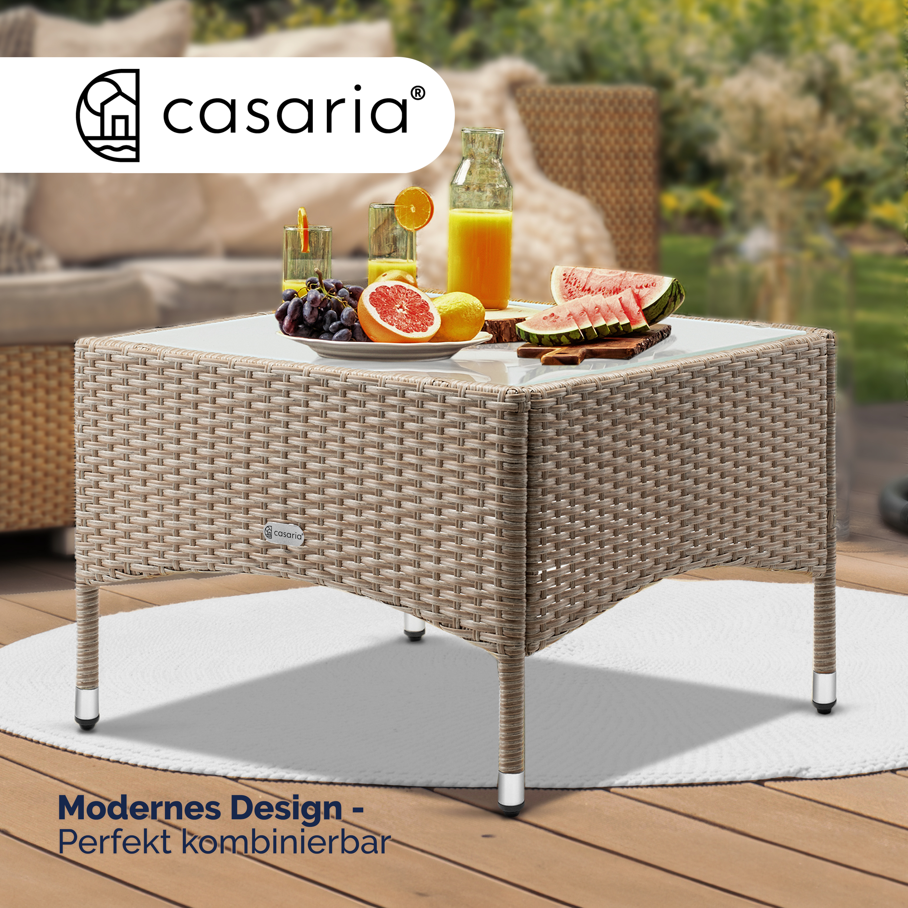 Polyrattan Beistelltisch Grau-Beige 58x58x42cm
