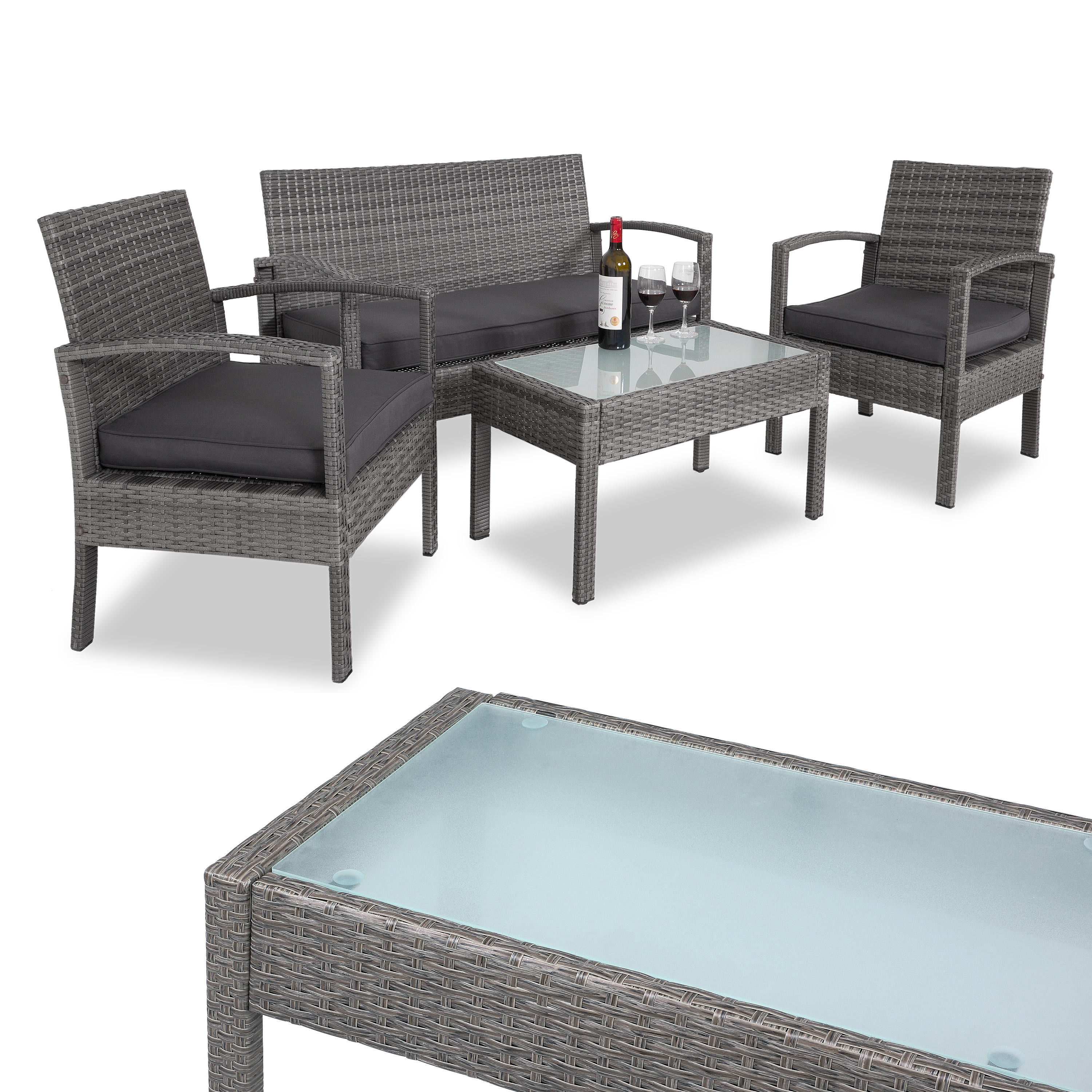 Polyrattan Garten-Sitzgruppe 4-tlg Grau/Anthrazit