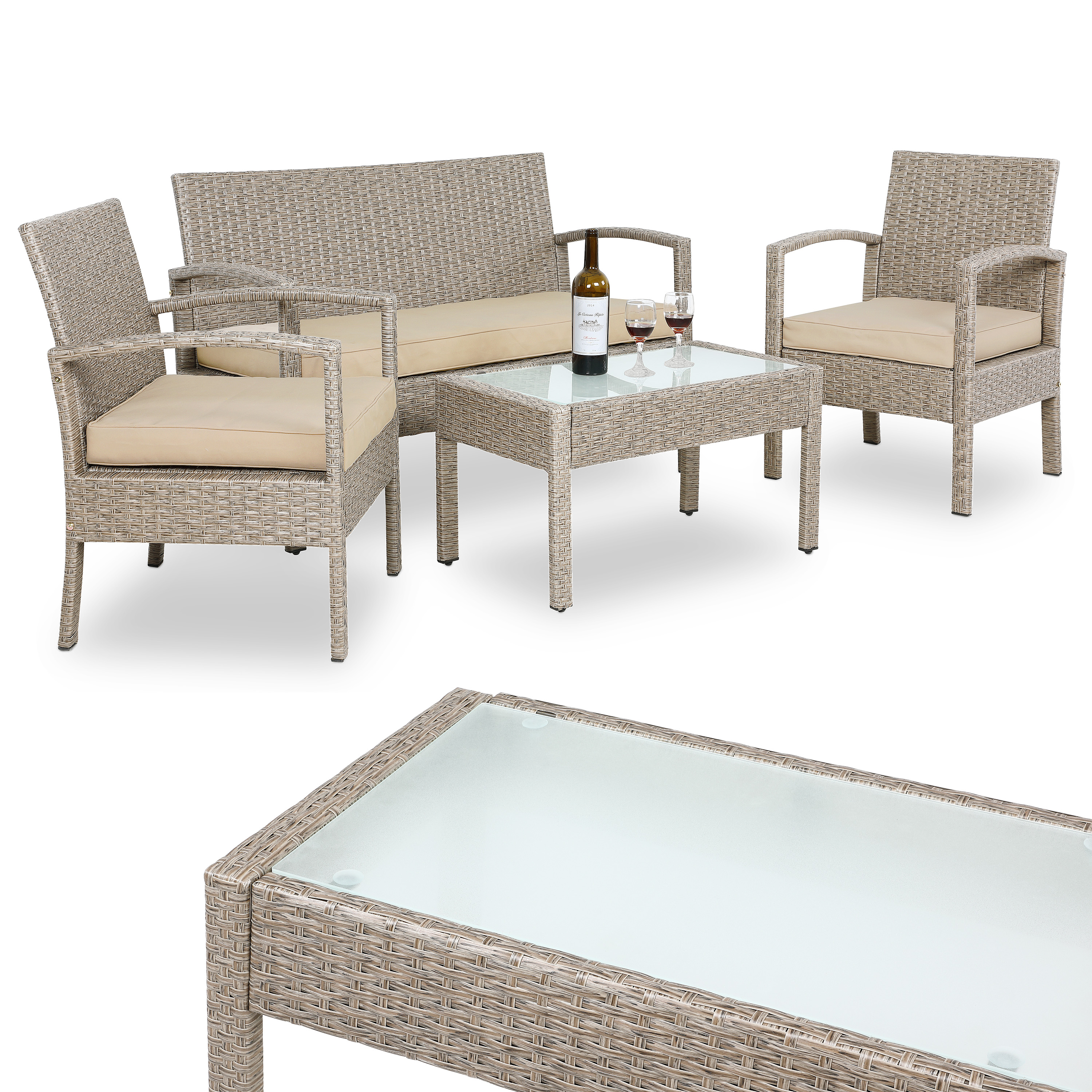 Polyrattan Garten-Sitzgruppe 4-tlg Creme