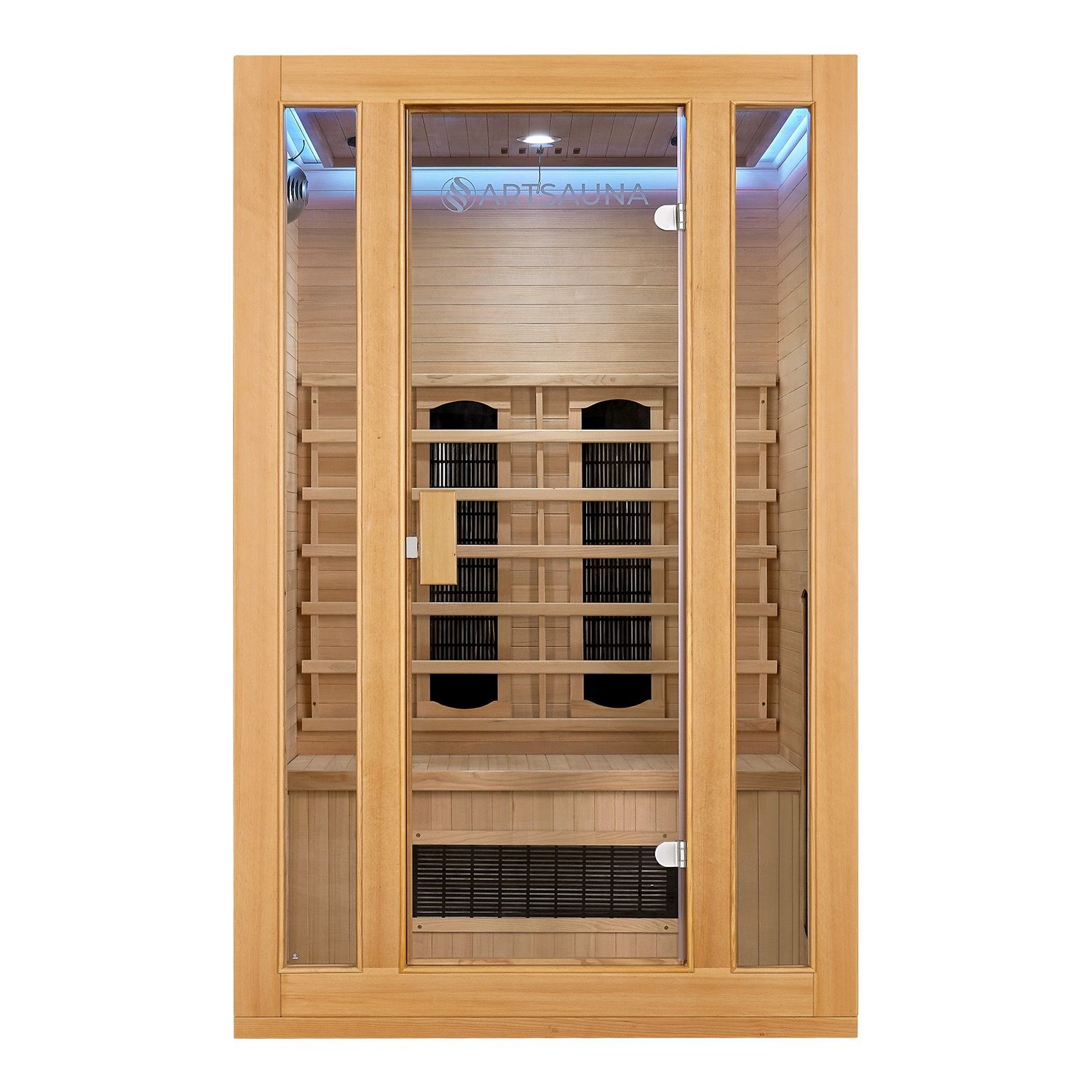 Artsauna Infrarotkabine Nyborg S120K Keramikstrahler & Hemlockholz, 2 Personen, 120 x 105 x 190 cm, LED Farblicht & Glastür, Infrarotsauna Sauna
